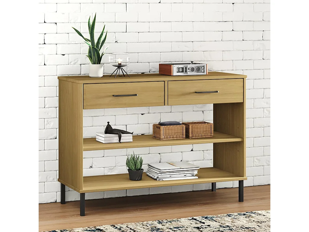 Armoire console avec pieds en métal Marron Bois pin massif OSLO