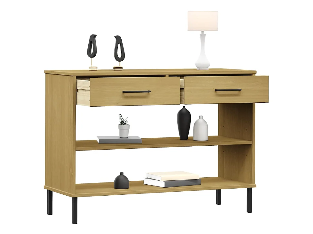Mobile Consolle Gambe Metallo Marrone Legno Massello Pino OSLO