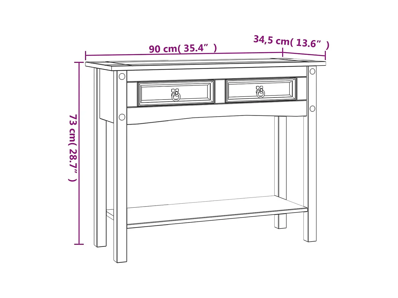Konsolentisch Mexiko-Stil Kiefernholz Weiß 90x34,5x73 cm