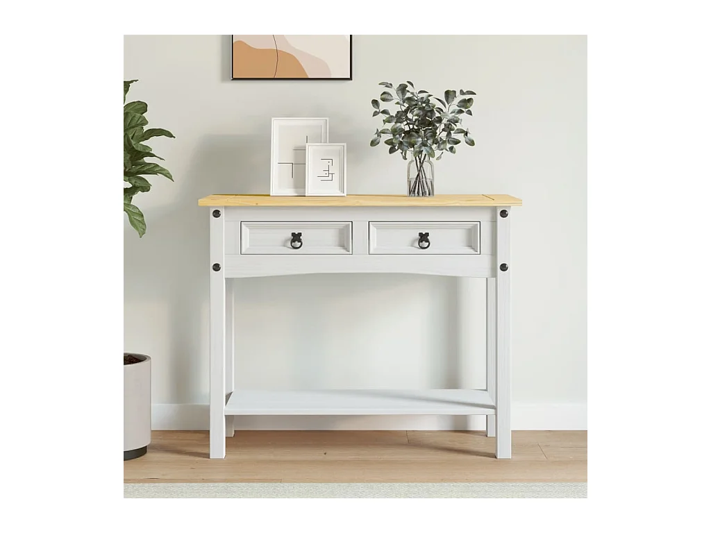 Table console Gamme Corona Pin mexicain Blanc 90x34,5x73 cm