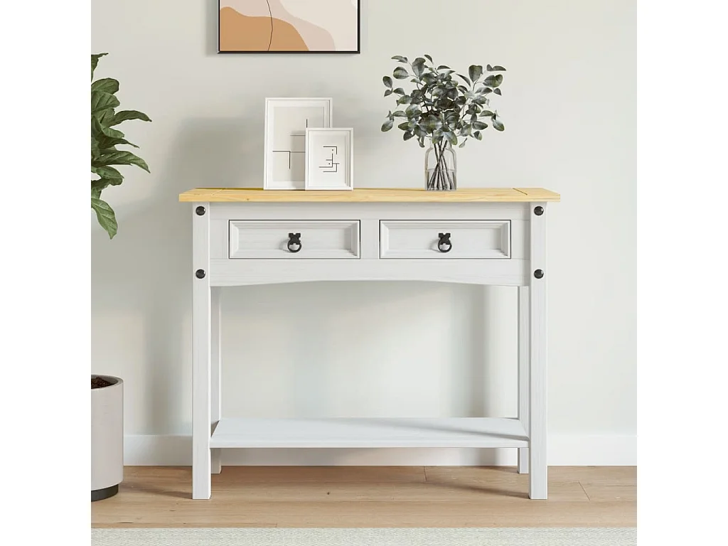 Tavolo Console in Pino Messicano Corona Bianco 90x34,5x73 cm