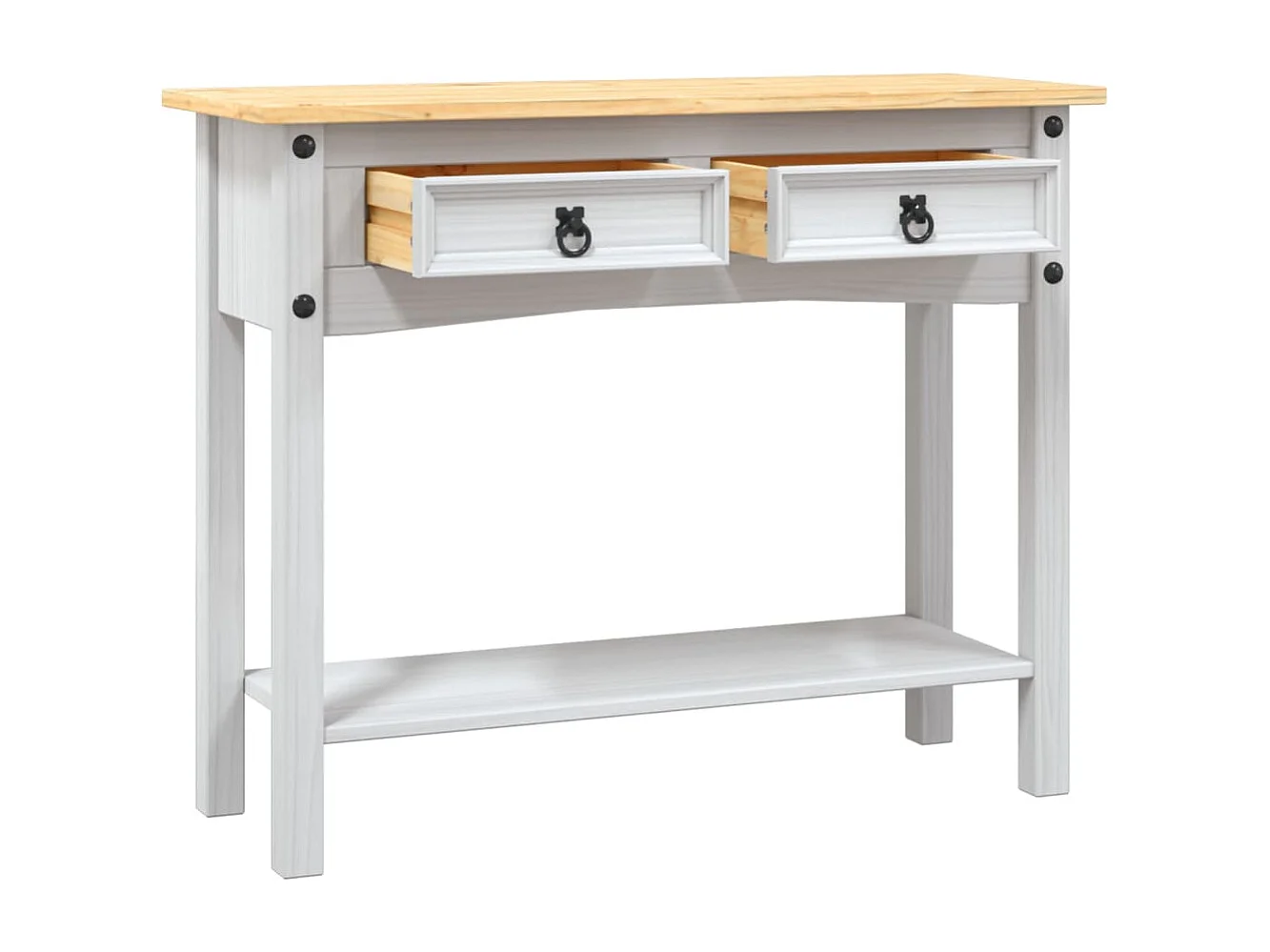 Tavolo Console in Pino Messicano Corona Bianco 90x34,5x73 cm