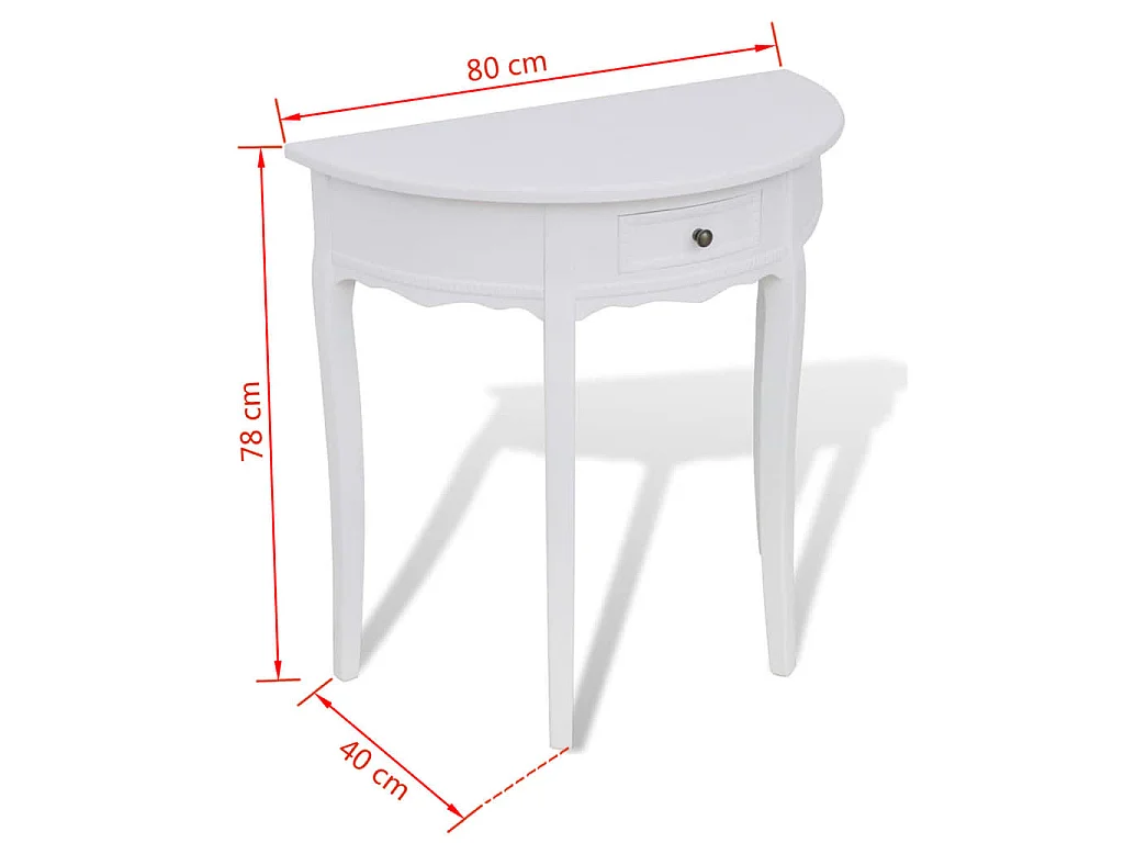 Table console avec tiroir Demi-ronde Blanc