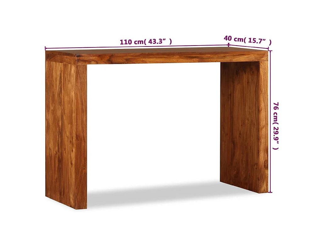 Table console Bois massif avec finition miel 110x40x76 cm