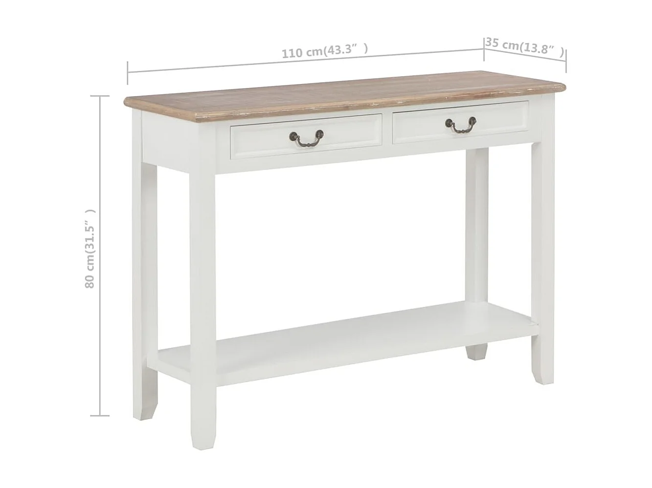 Tavolo Consolle Bianco 110x35x80 cm in Legno