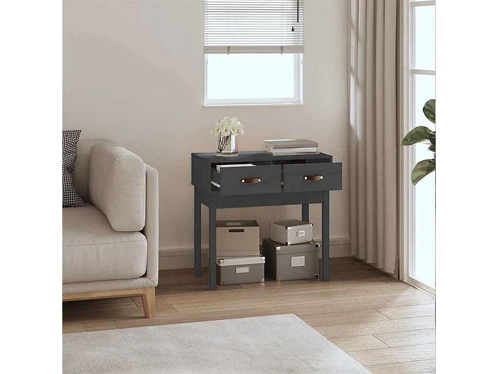 Table console Gris 76,5x40x75 cm Bois massif de pin