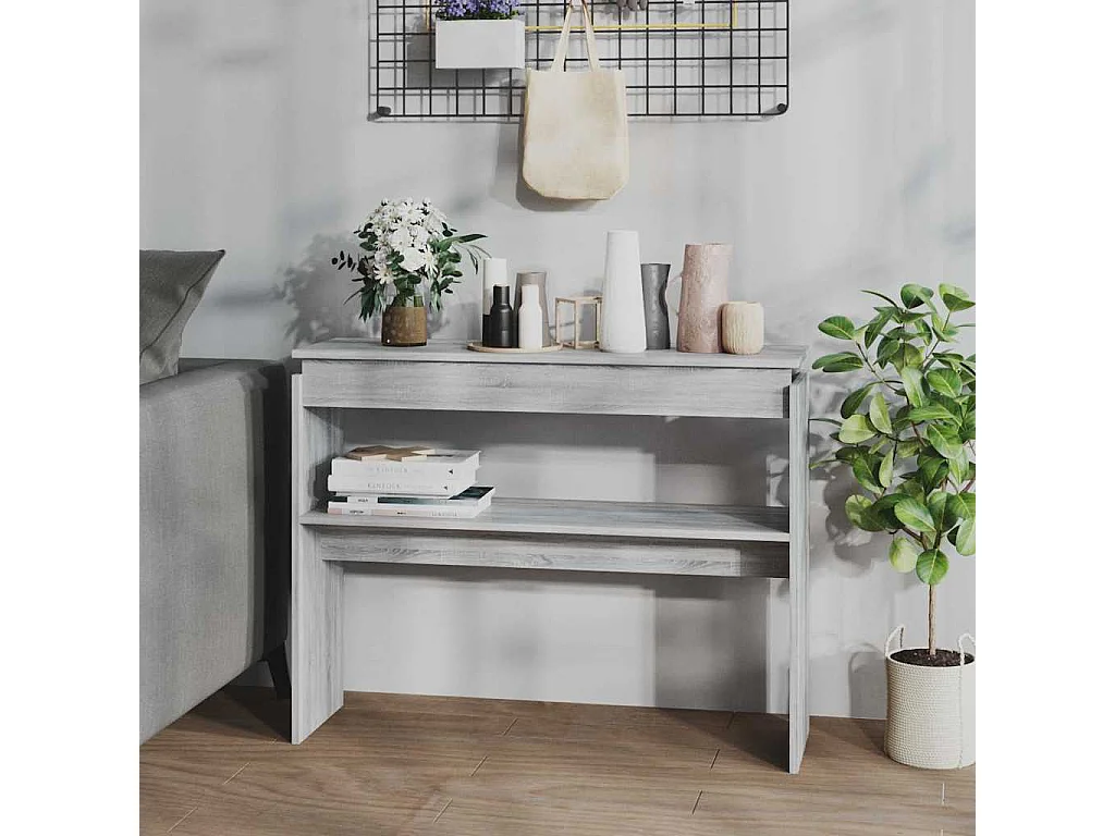 Mesa consola 102x30x80 cm derivados de madeira cinzento sonoma