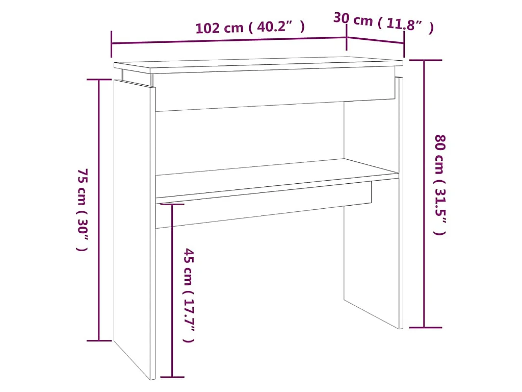 Wandtafel 102x30x80 cm bewerkt hout grijs sonoma eikenkleurig