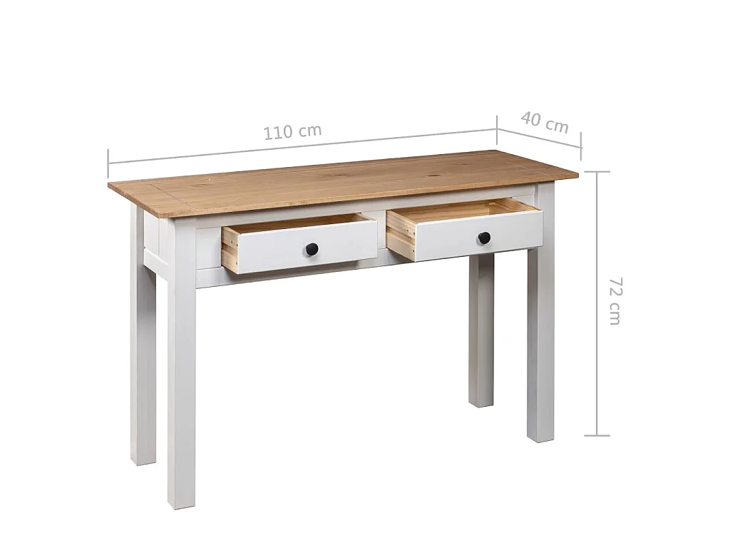 Tavolo Consolle Bianco 110x40x72 cm Legno Massello Pino Panama