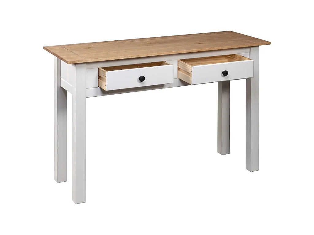 Tavolo Consolle Bianco 110x40x72 cm Legno Massello Pino Panama