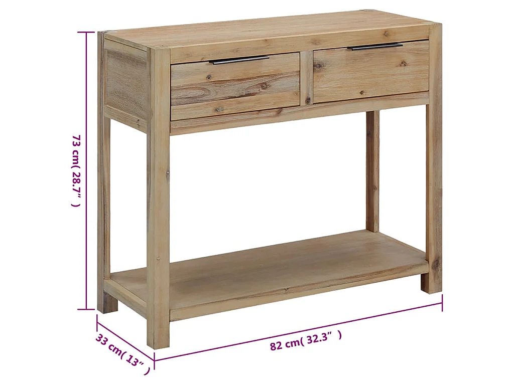 Mesa consola de madera maciza de acacia 82x33x73 cm