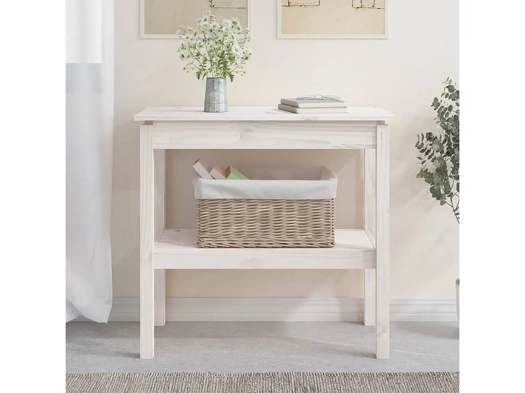 Mesa consola de madera maciza de pino blanco 80x40x75 cm