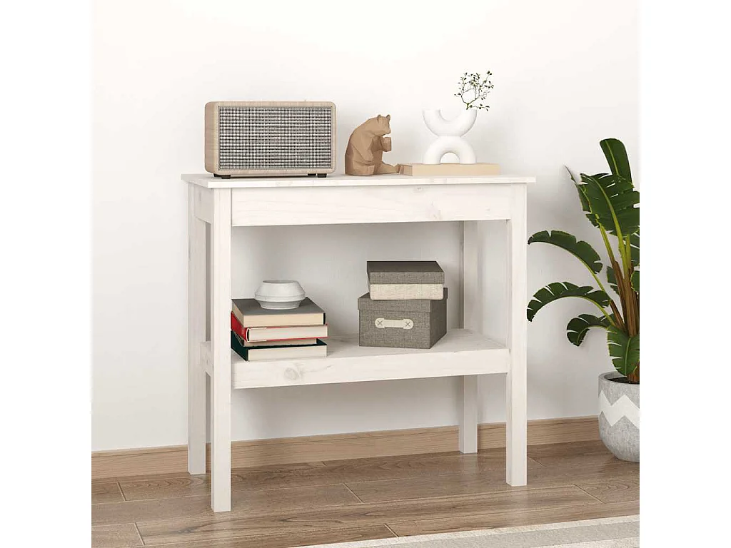 Mesa consola de madera maciza de pino blanco 80x40x75 cm