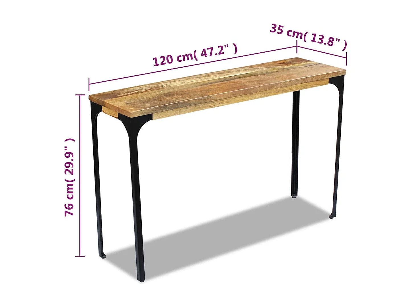 Tavolo Consolle in Legno di Mango 120x35x76 cm
