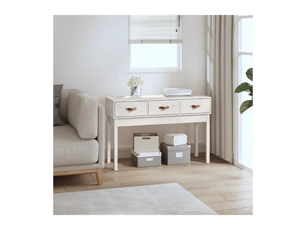 Table console Blanc 114x40x75 cm Bois massif de pin