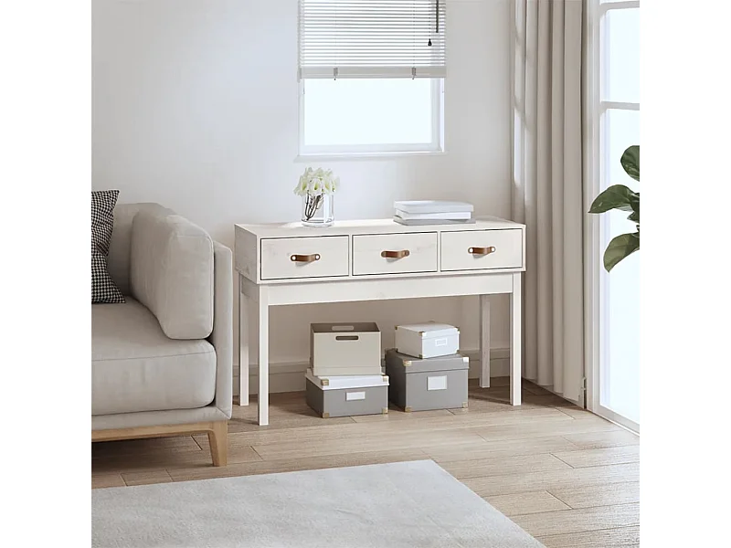 Tavolo Consolle Bianco 114x40x75 cm in Legno Massello di Pino