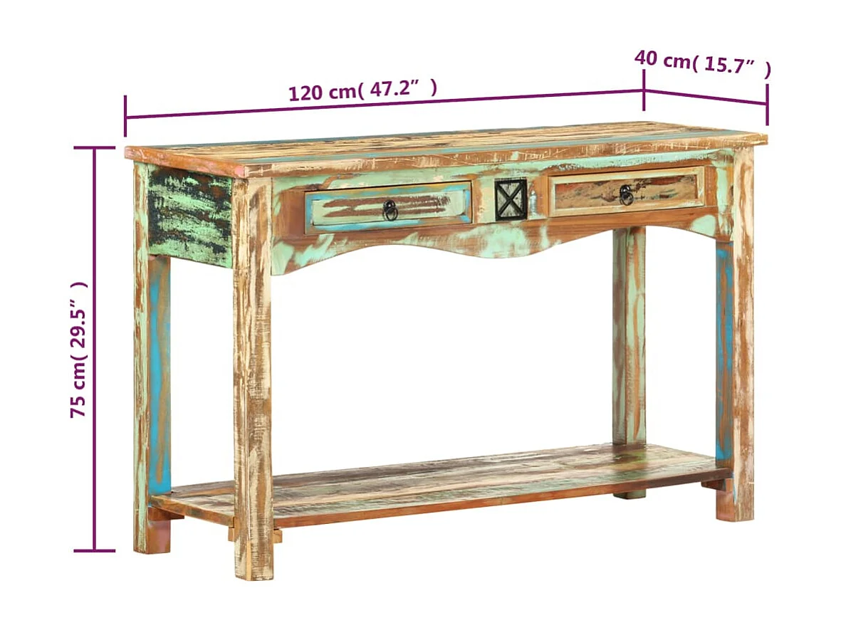 Wandtafel 120x40x75 cm massief gerecycled hout