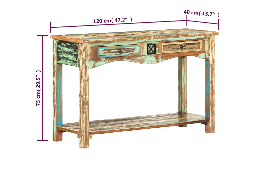 Tavolo Consolle 120x40x75 cm in Legno Massello di Recupero