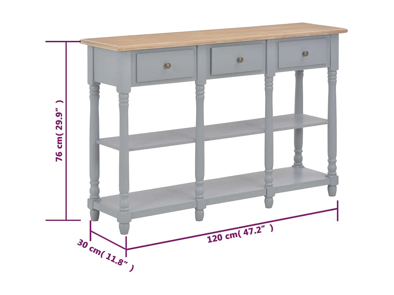 Table console Gris 120x30x76 cm MDF