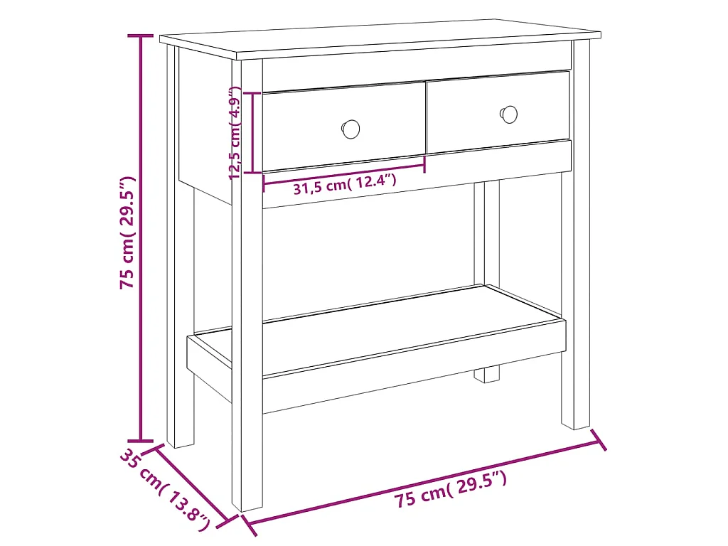 Table console 75x35x75 cm Bois massif de pin