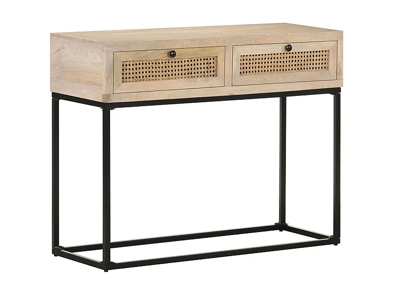Konsolentisch 100x35x76 cm Mango Massivholz und Rohrgeflecht