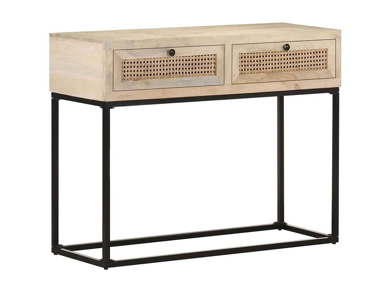 Mesa consola madera maciza de mango y caña natural 100x35x76 cm