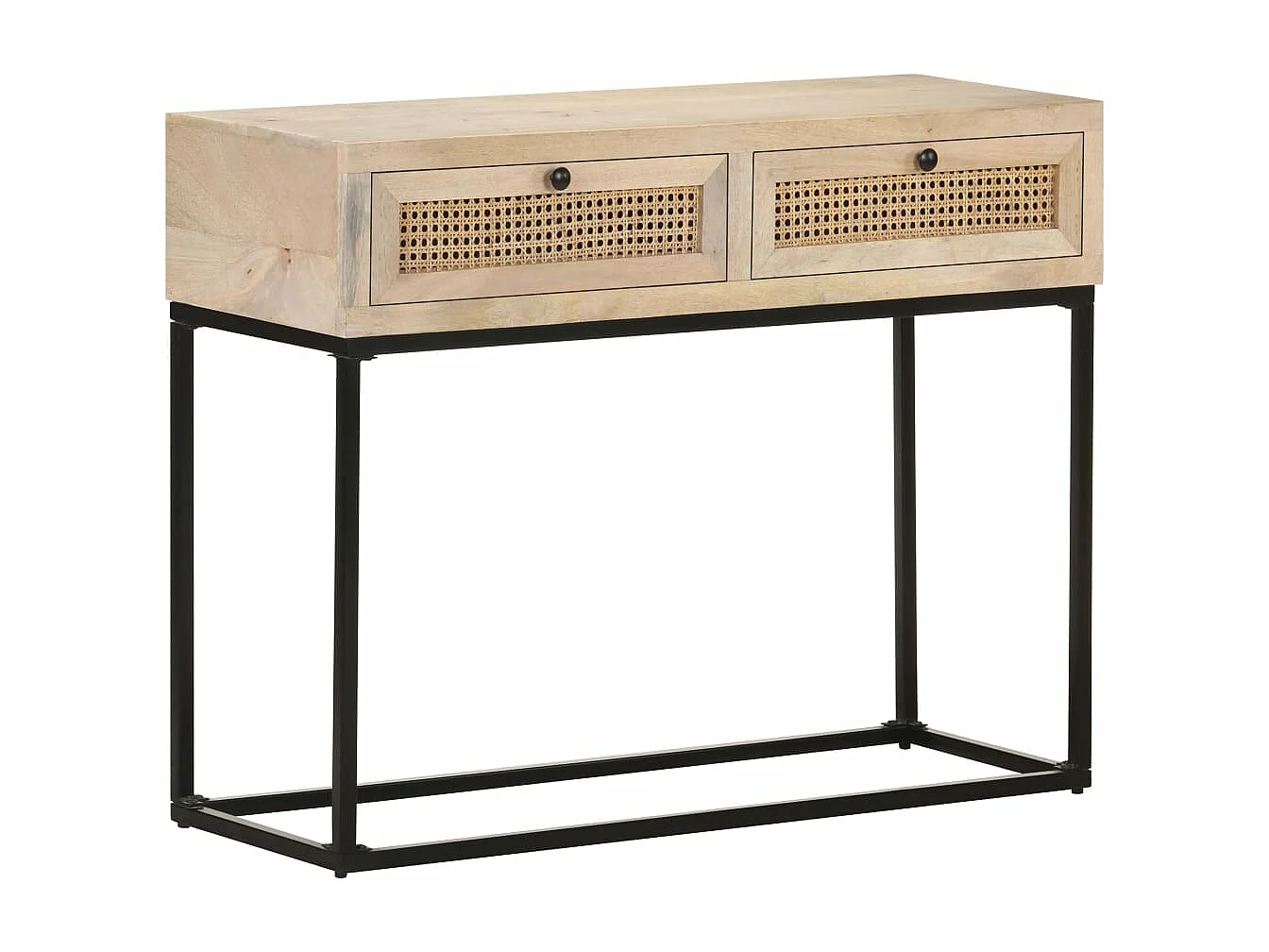 Table console 100x35x76 cm Bois de manguier et canne naturelle
