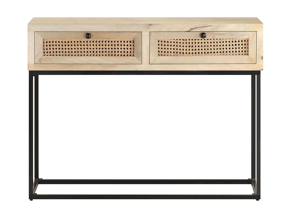 Tavolo Consolle 100x35x76 cm Massello di Mango e Canna Naturale