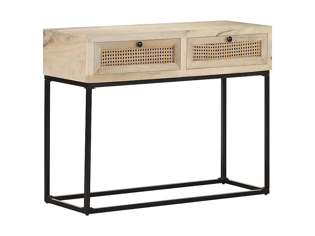 Table console 100x35x76 cm Bois de manguier et canne naturelle