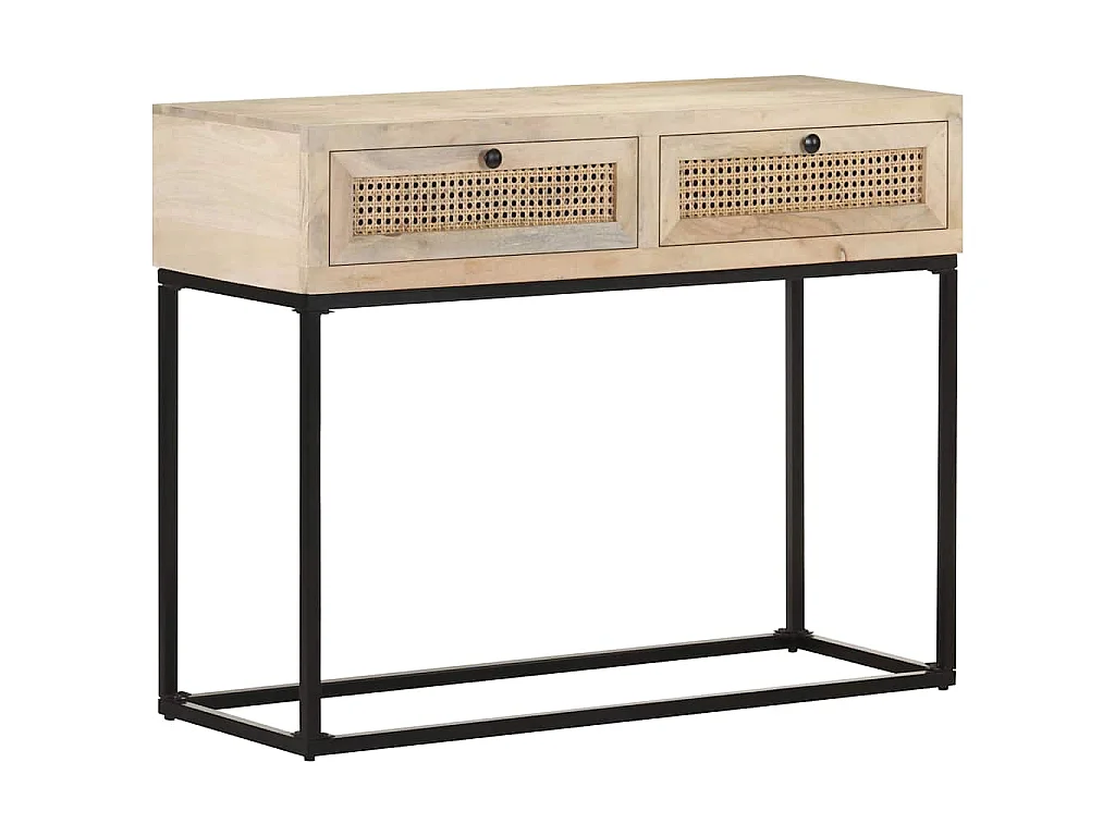 Table console 100x35x76 cm Bois de manguier et canne naturelle