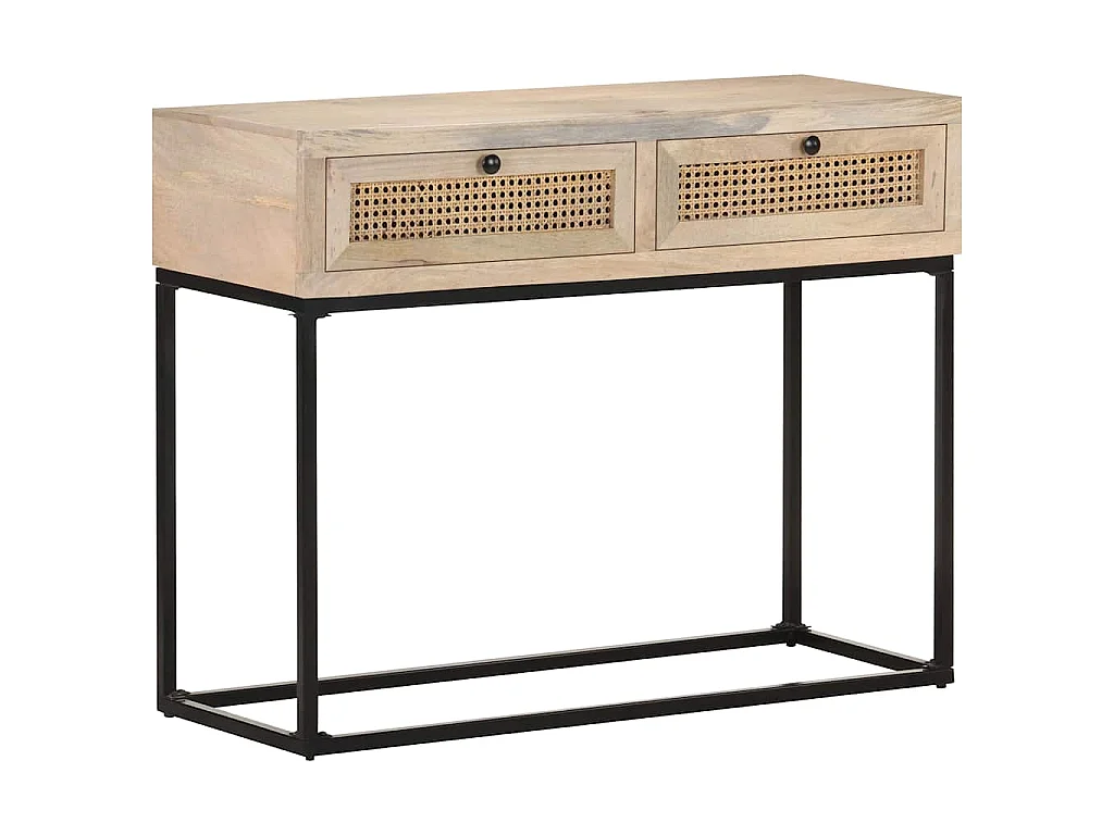Table console 100x35x76 cm Bois de manguier et canne naturelle