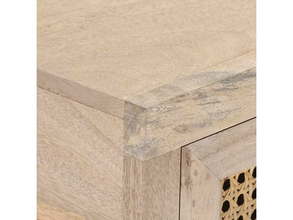 Table console 100x35x76 cm Bois de manguier et canne naturelle