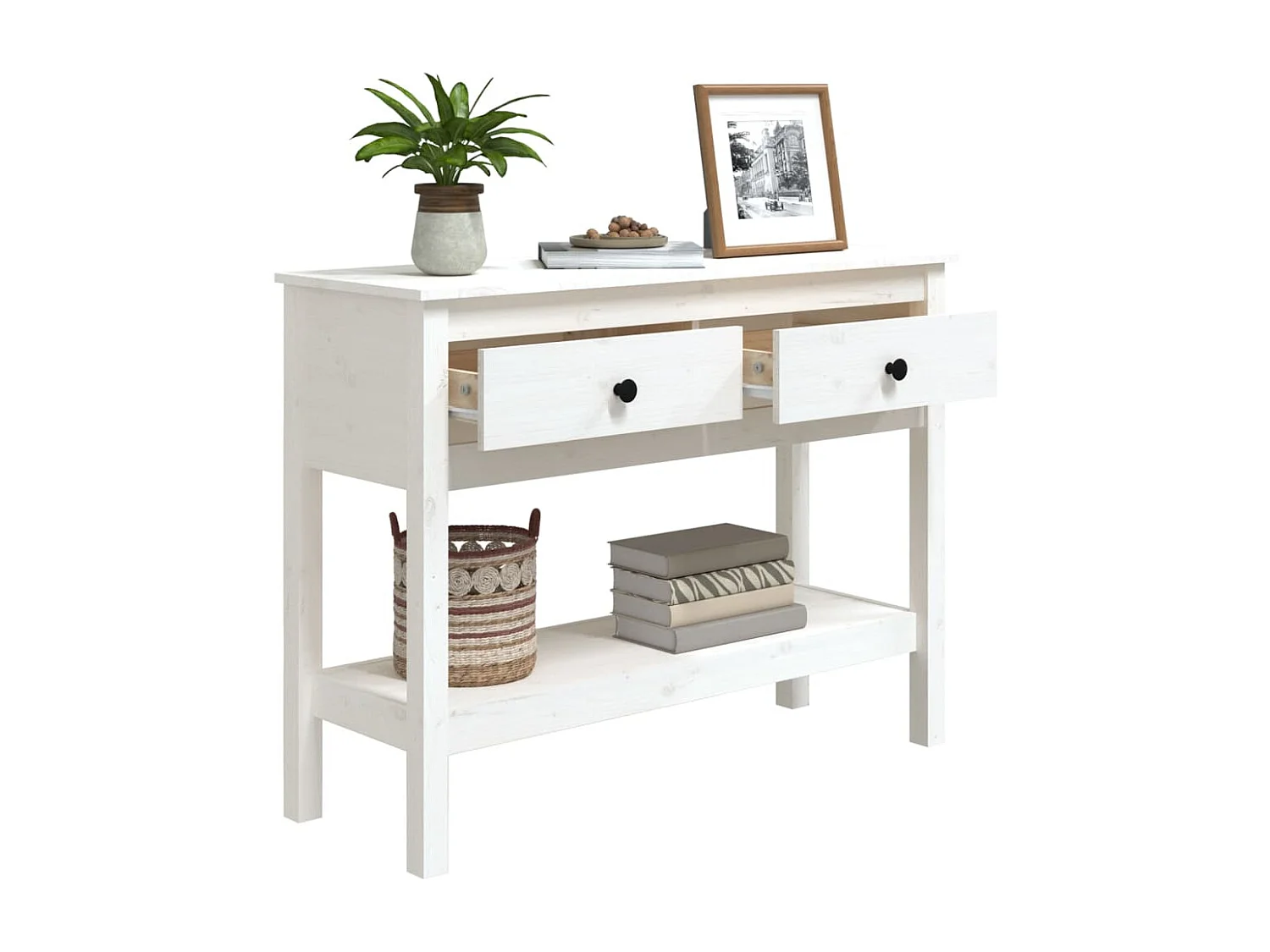 Mesa consola 100x35x75 cm pinho maciço branco