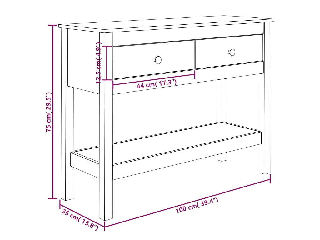 Table console Blanc 100x35x75 cm Bois massif de pin