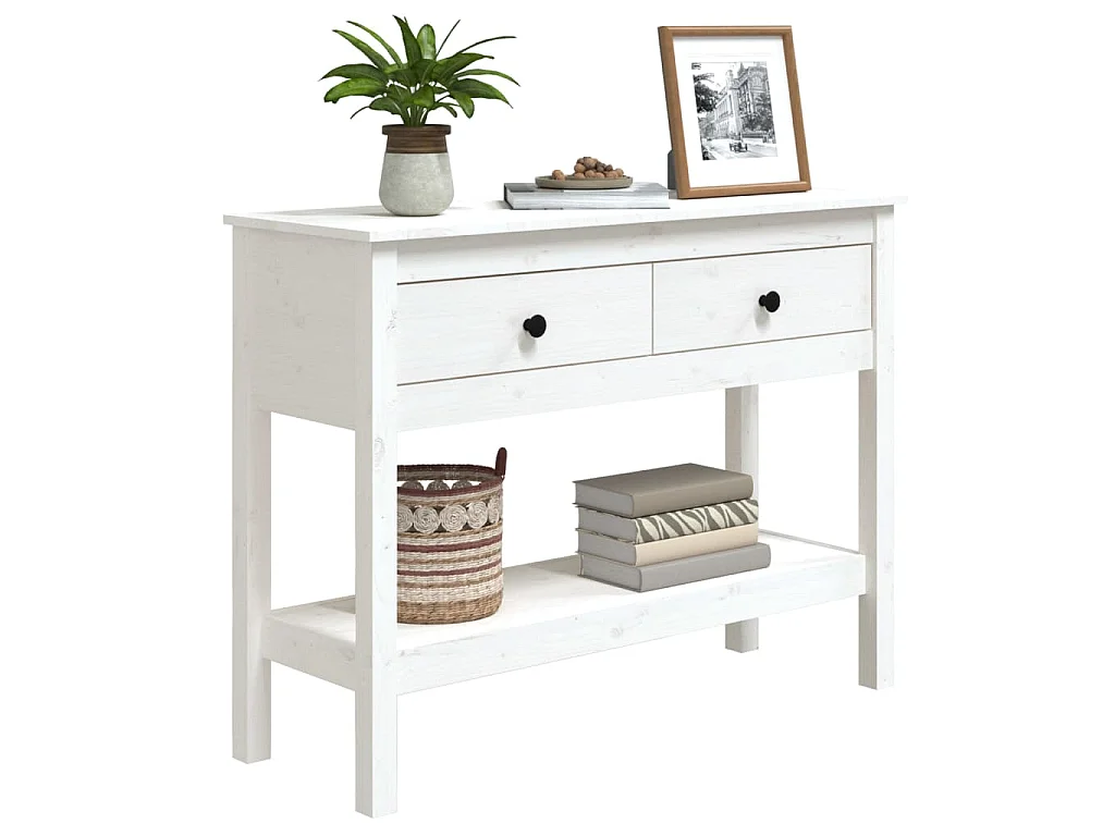 Table console Blanc 100x35x75 cm Bois massif de pin