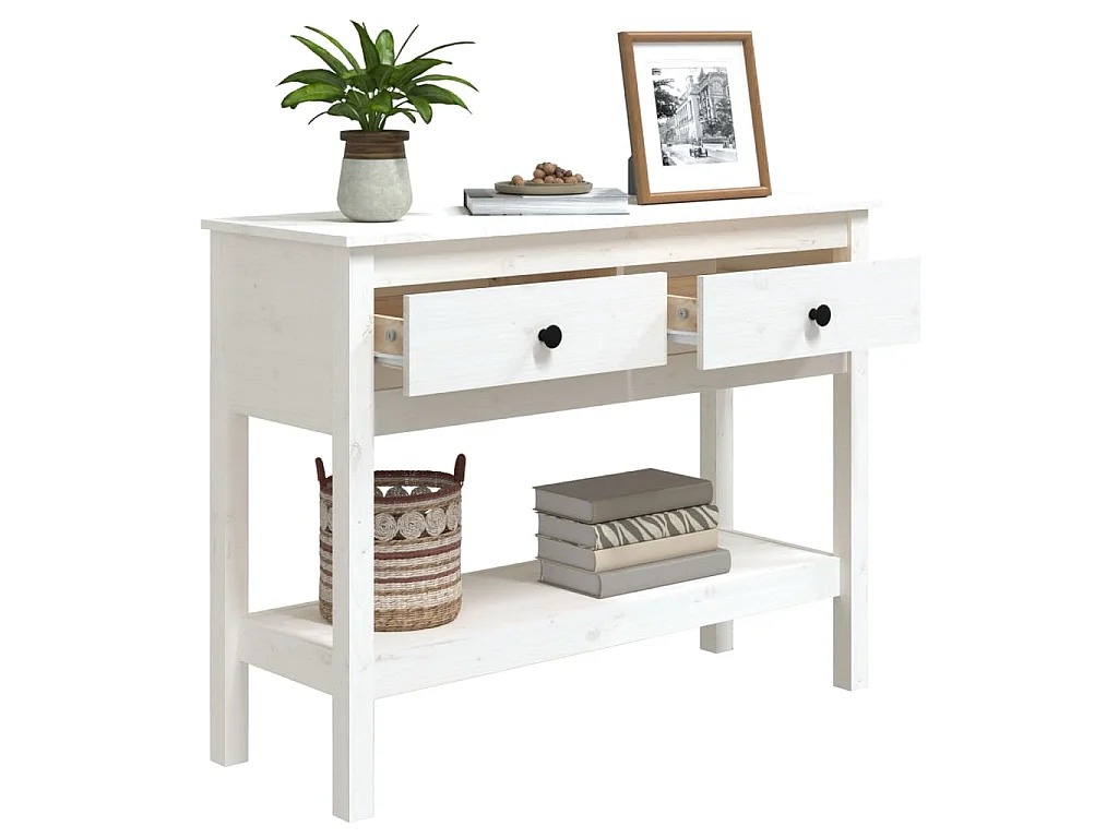 Table console Blanc 100x35x75 cm Bois massif de pin