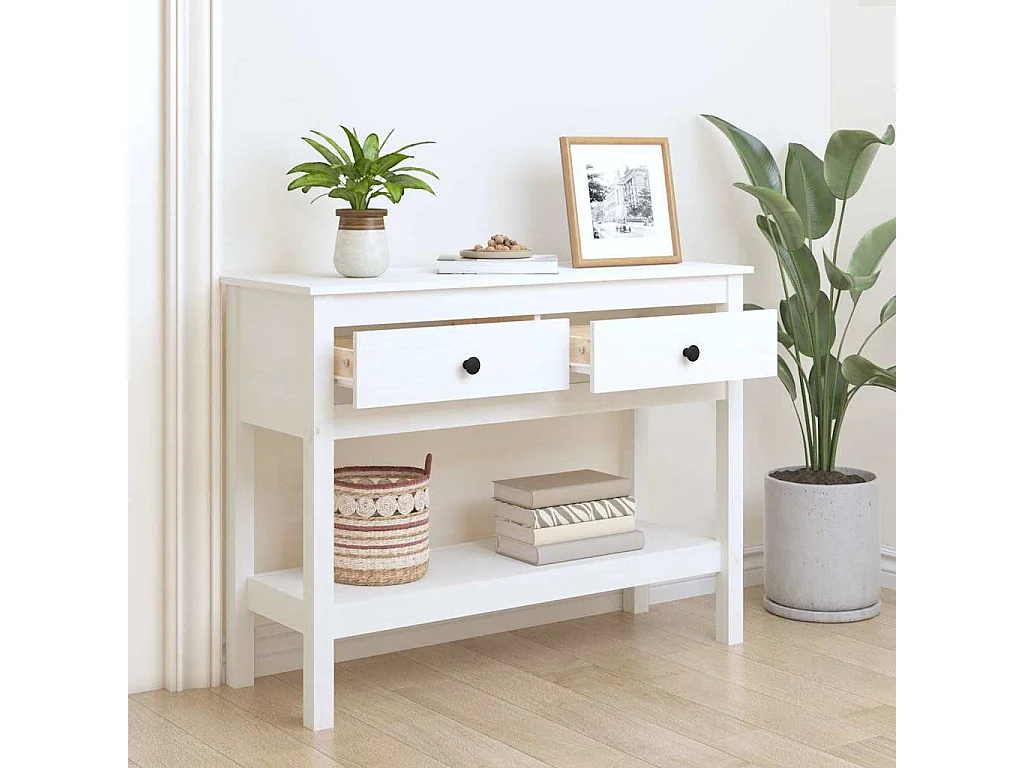 Table console Blanc 100x35x75 cm Bois massif de pin