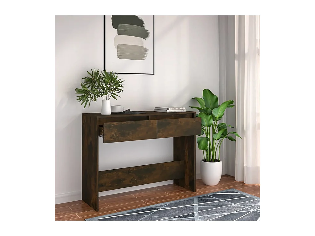 Table console chêne fumé 100x35x76,5 cm bois d'ingénierie