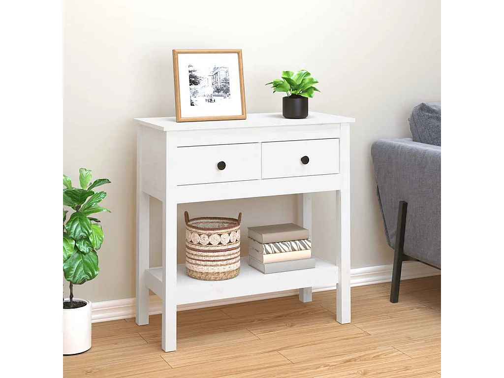 Mesa consola 75x35x75 cm pinho maciço branco