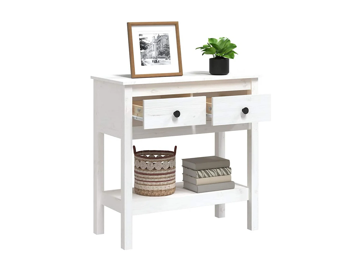 Mesa consola 75x35x75 cm pinho maciço branco