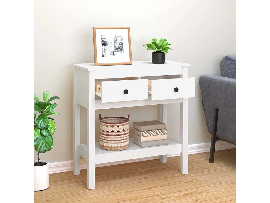 Mesa consola de madera maciza de pino blanco 75x35x75 cm