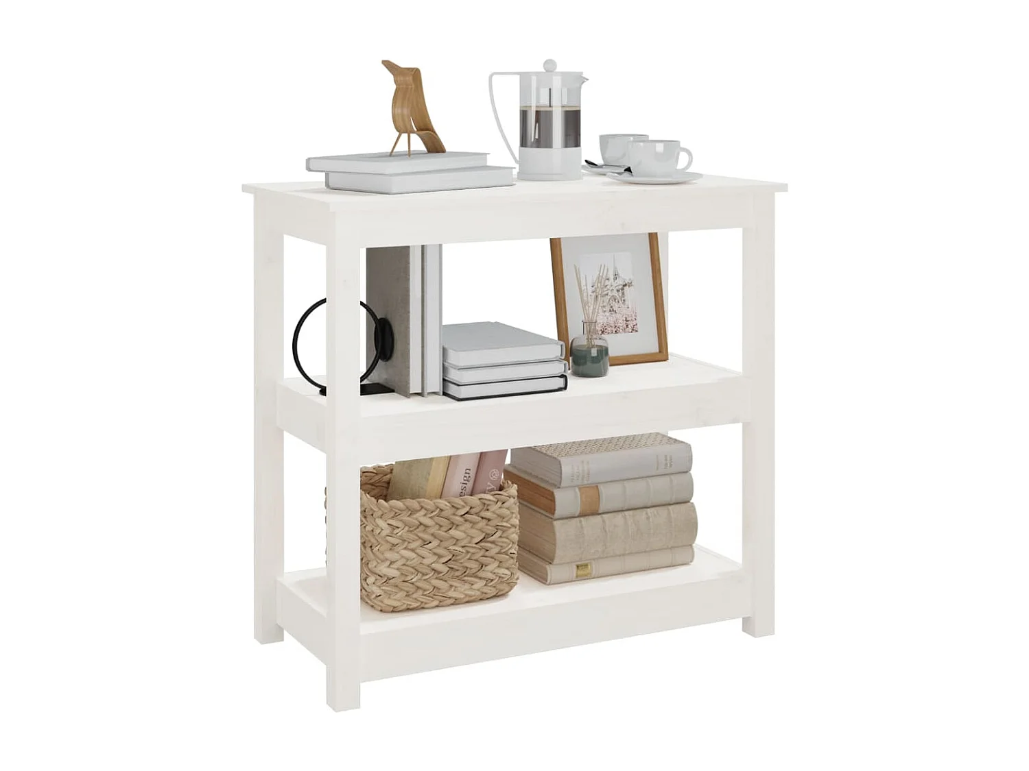 Mesa consola de madera maciza de pino blanco 80x40x74 cm