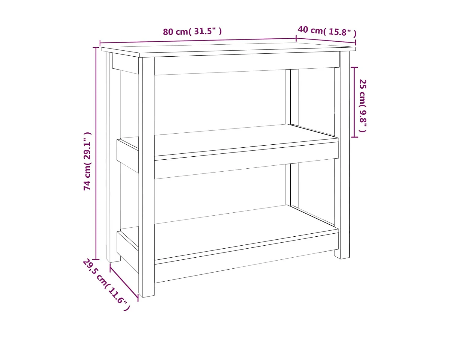 Table console Blanc 80x40x74 cm Bois massif de pin