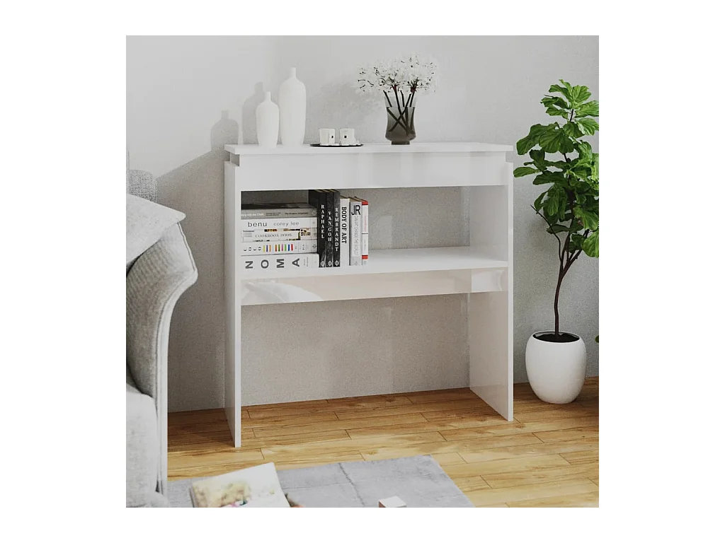Table console blanc brillant 80x30x80 cm bois d'ingénierie