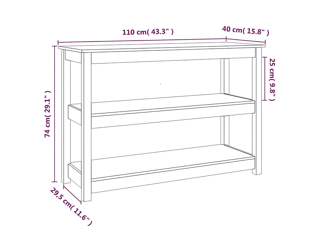 Table console Blanc 110x40x74 cm Bois massif de pin
