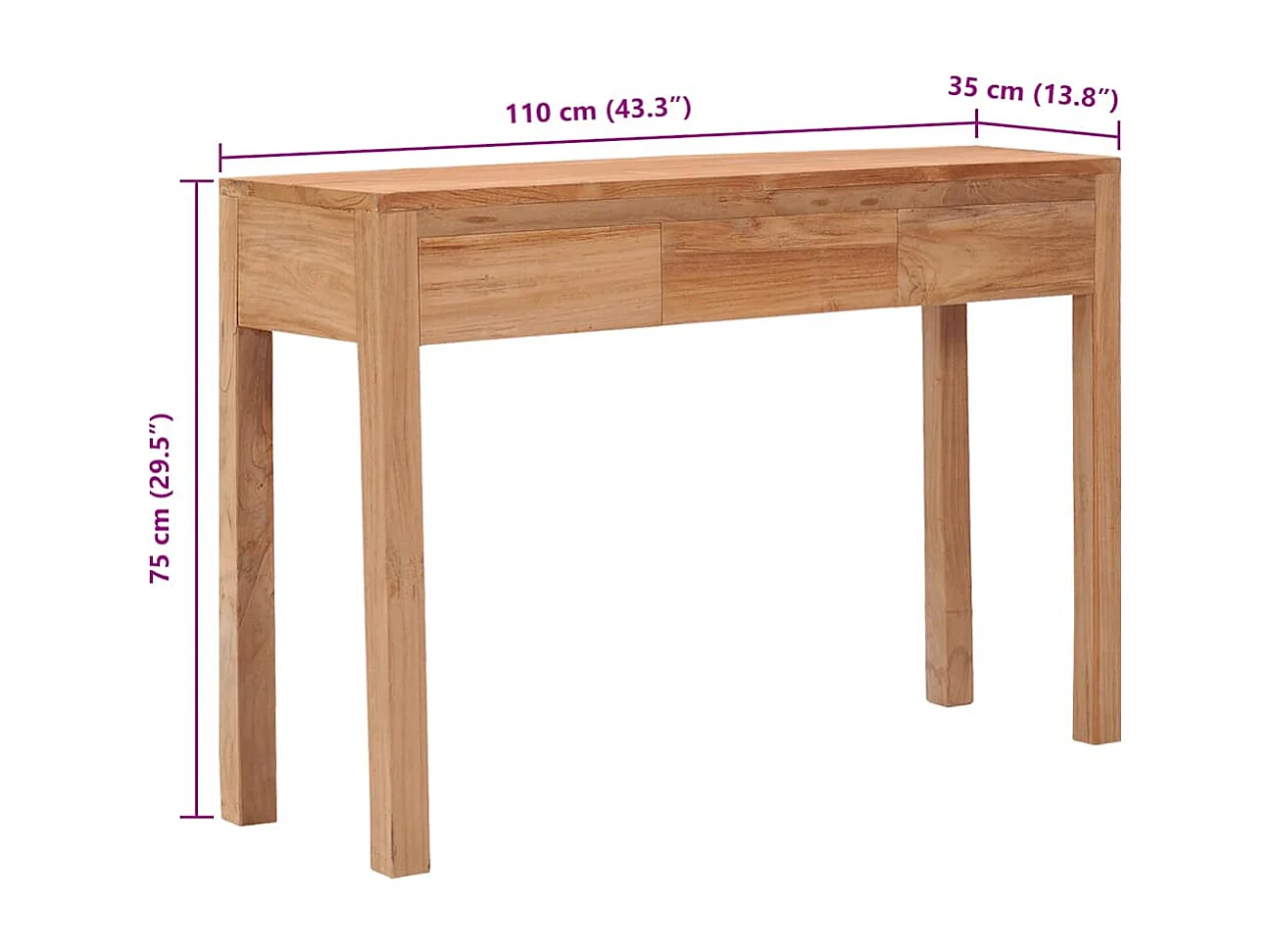 Table console 110x35x75 cm bois de teck solide
