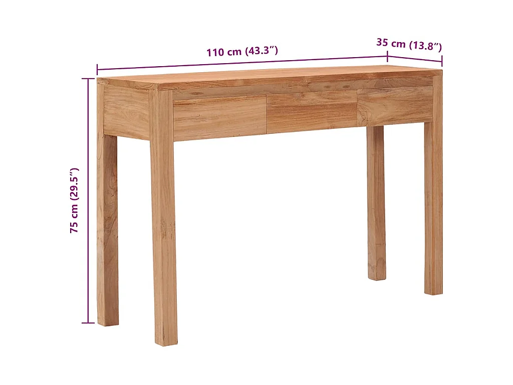 Wandtafel 110x35x75 cm massief teakhout