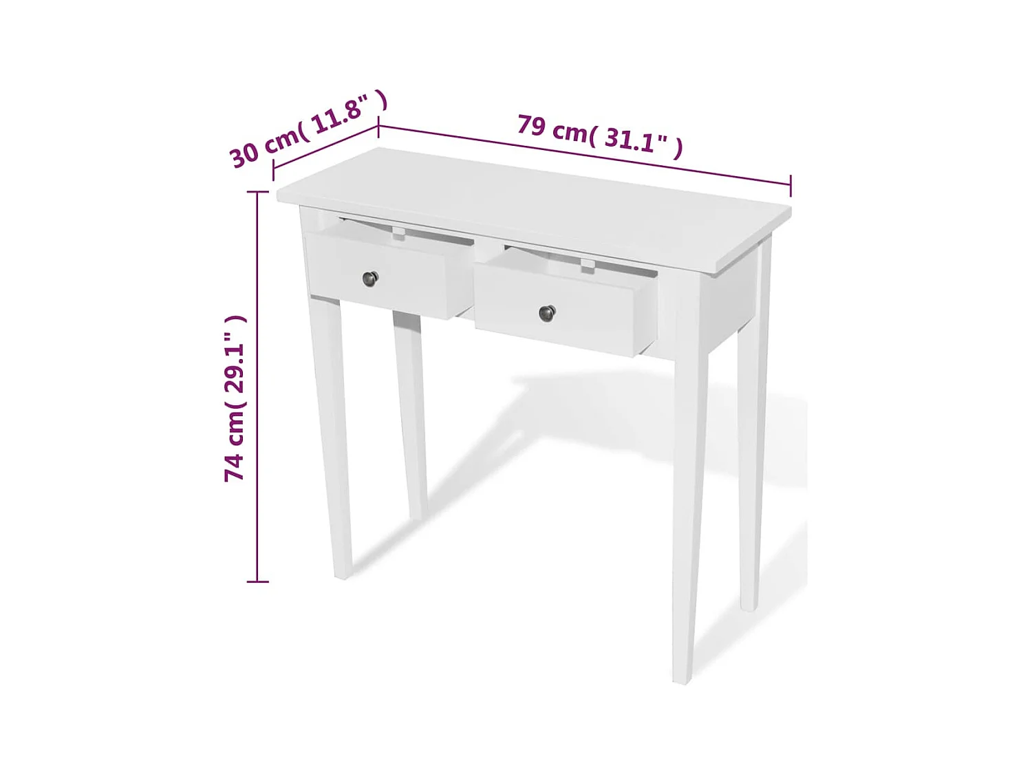 Table de console et coiffeuse avec 2 tiroirs Blanc