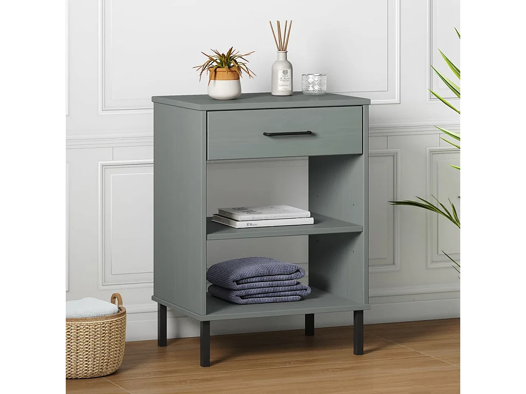 Mobile Consolle Gambe Metallo Grigio Legno Massello Pino OSLO