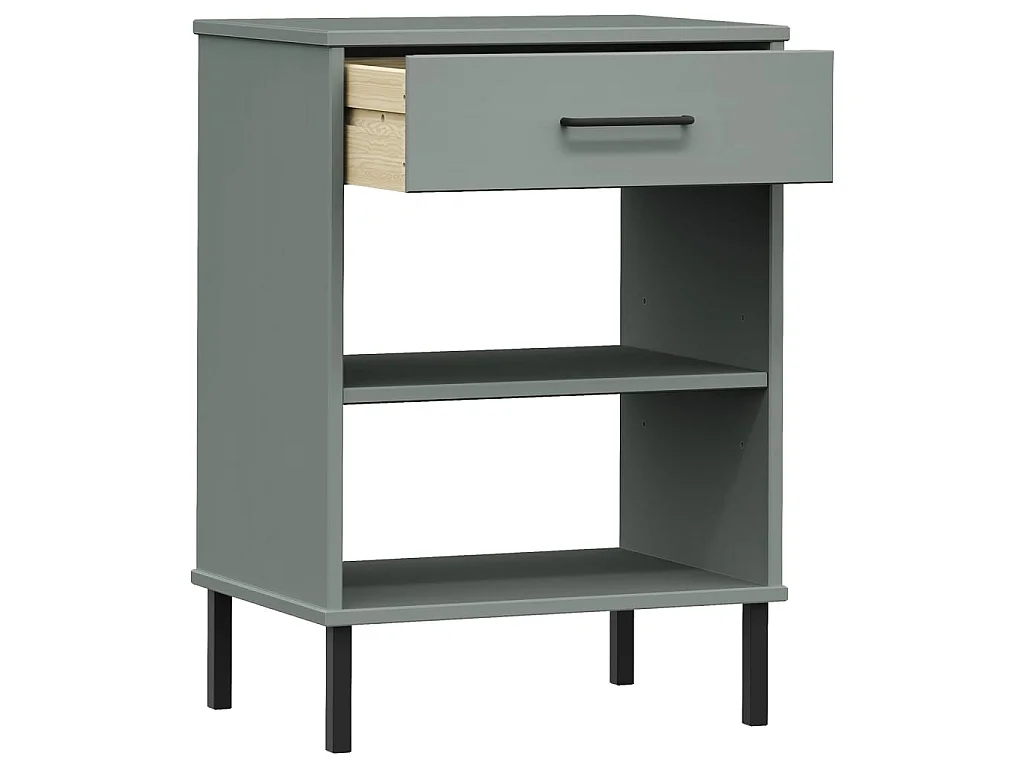 Mobile Consolle Gambe Metallo Grigio Legno Massello Pino OSLO